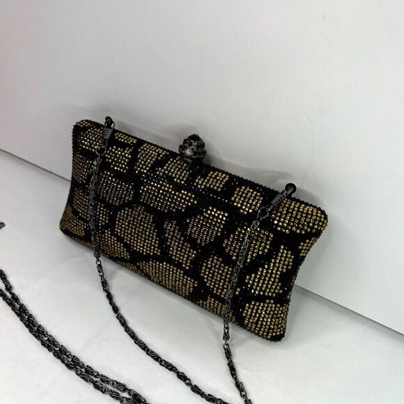 Kate Landry Jeweled Encrusted Animal Print Clutch Purse Chain Womens Designer - Picture 3 of 10